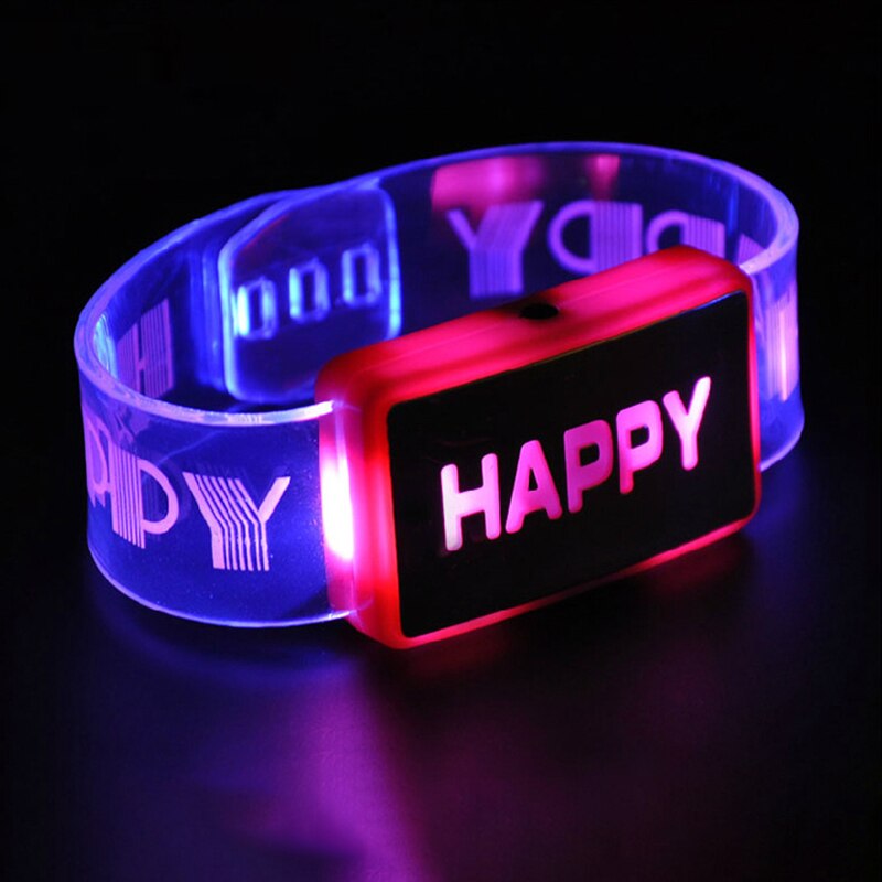 Led Gelukkig Lichtgevende Hand Ring Polsbandje Led Armband Unisex Gloeiende Wrist Band Manchet Armband Voor Kinderen Kleur Willekeurige