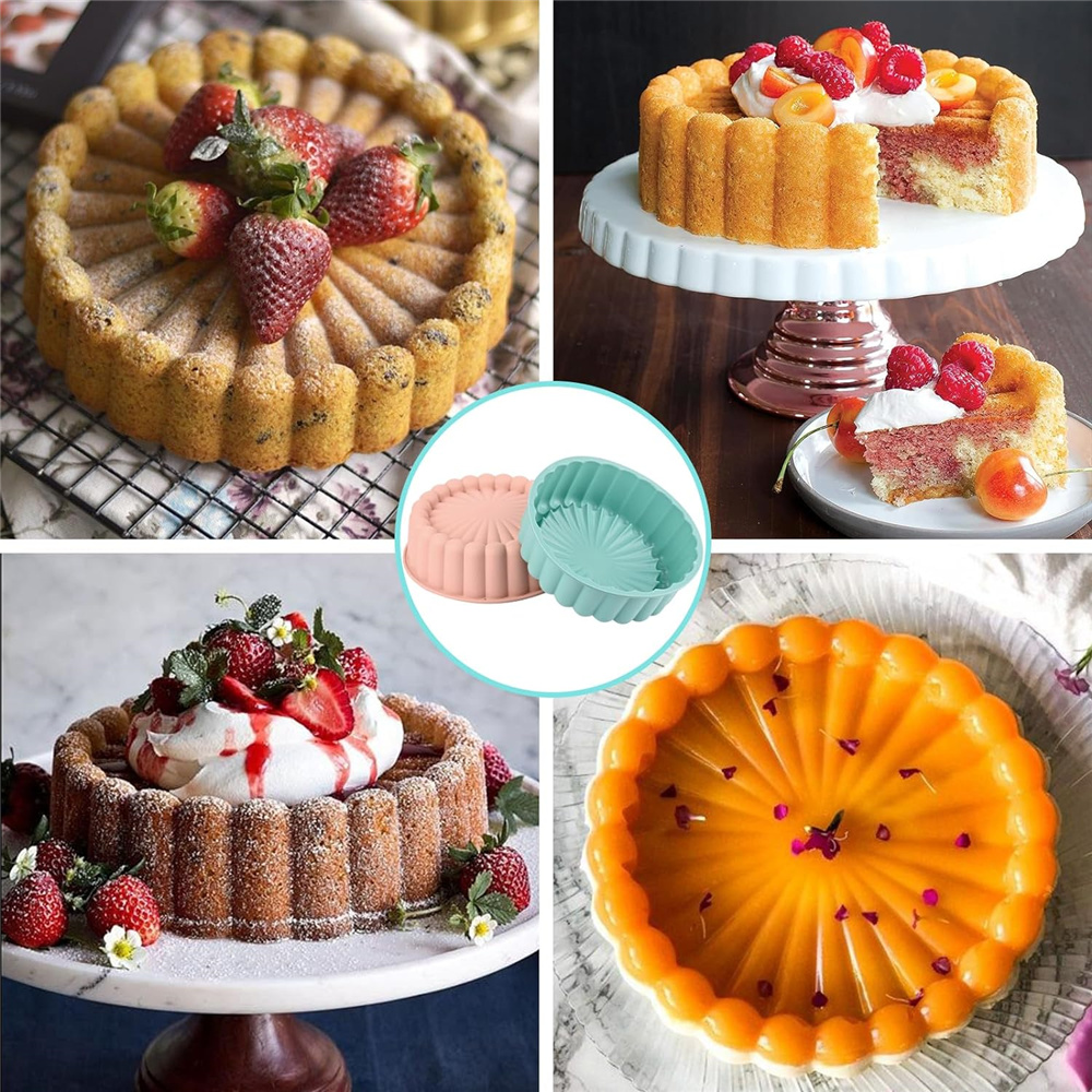 Charlotte Cake Pan 8 Inch Round Cake Pan Nonstick Silicone Cake Molds for Cheese Cake Chocolate Cake Rainbow Cakes