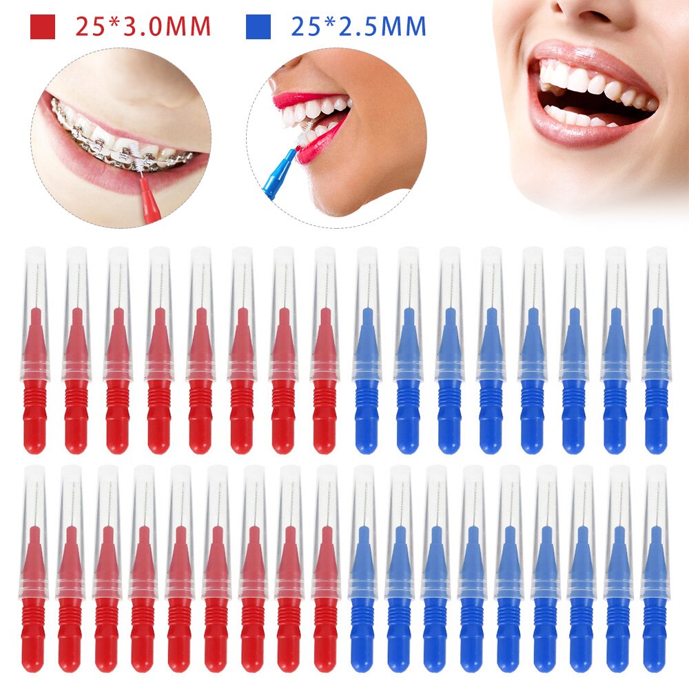 50 pc cepillo Interdental dientes palo cepillo Dental Ortodoncia de Cuidado Oral cepillo dientes Interdental entre los dientes cepillo de Cuidado Oral: Multicolor
