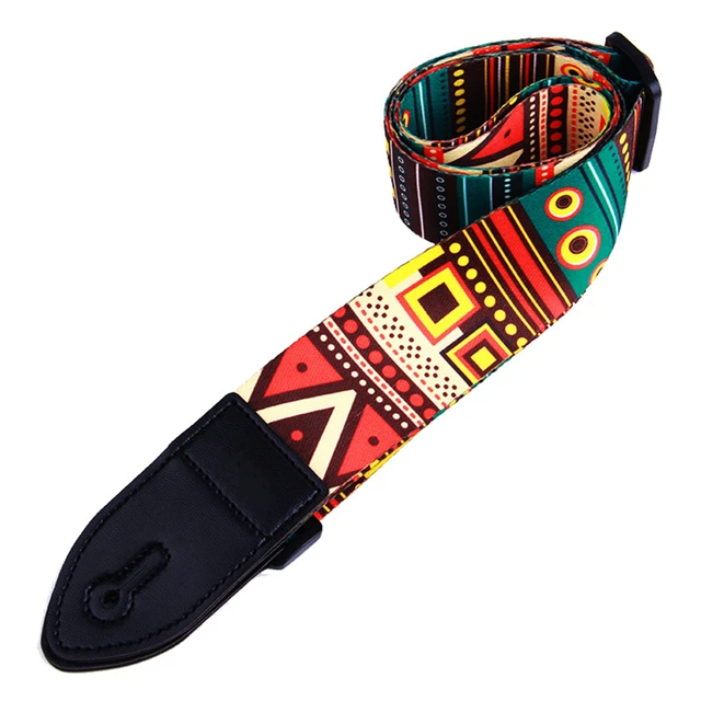 Correa de guitarra de estilo étnico Retro, correa de cuero ajustable para guitarra folclórica, guitarra eléctrica, bajo, ukelele, accesorios para guitarra: Multicolor