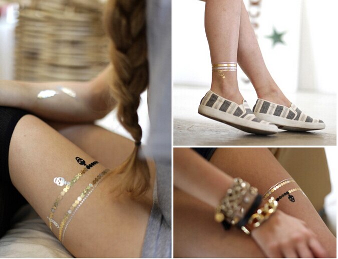 4 sheets kleurrijke gold metallic tattoo tijdelijke flash tattoo tatuagem 10 modellen voor kiezen teenslippers tatoeëren