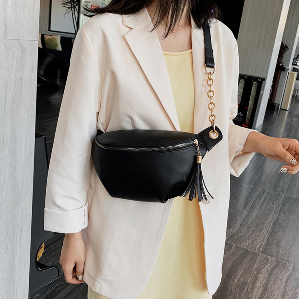 Women Fanny Waist Bag Tassel PU Leather Pouch Chest Crossbody Pack Waist Pack PU Leather Chest bag Belly Bag