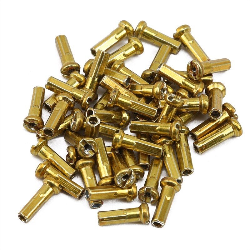 50 piezas de hierro y cobre casquillo de radio 14mm MTB Carretera de montaña bicicleta ciclismo pezones radios de equipo de equitación Accesorios: golden