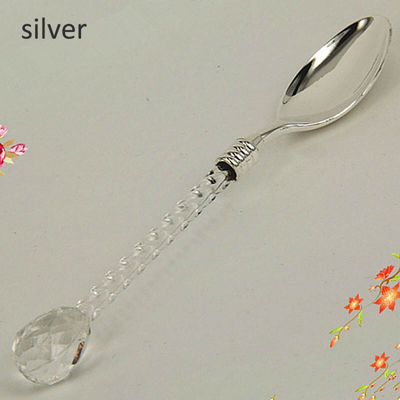 1 st tesked bestick legering multifunktions köksredskap liten kaffesked socker te dessert bestick kristallhandtag vintage: Silver-