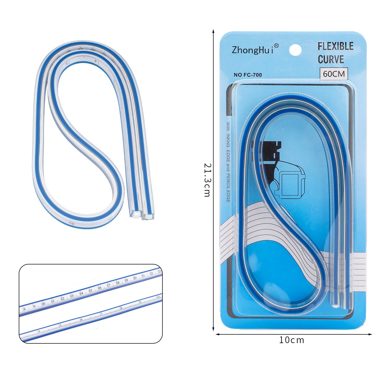 30cm Gebogen Naaipen - Flexibel Plastic met Engelse & Metrische Schalen - Tekengereedschap: Bordeauxrood
