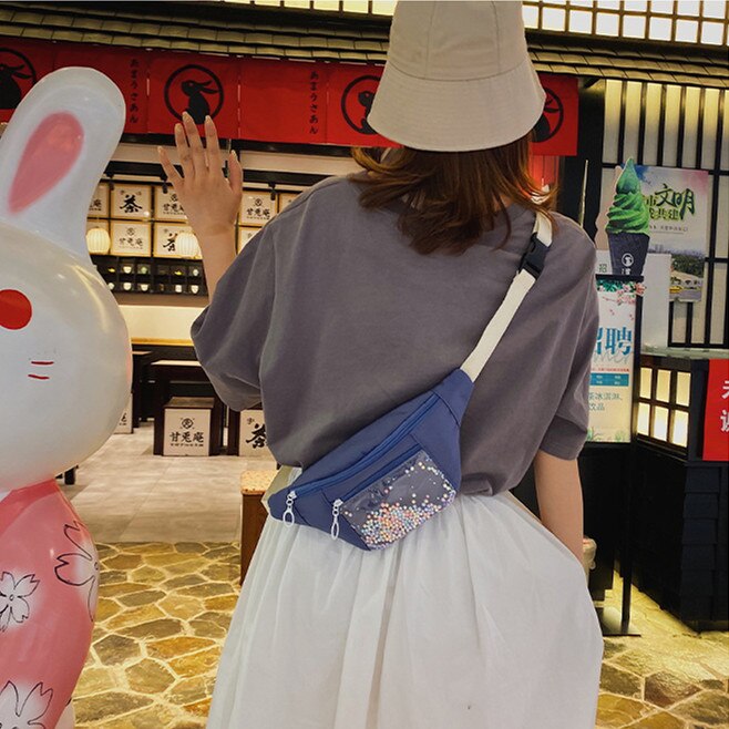 Giappone delle donne di stile della cinghia del sacchetto trasparente borsa di tela petto casuale movimento delle donne sacchetti di spalla di proprietà della chiusura lampo del sacchetto crossbody borse