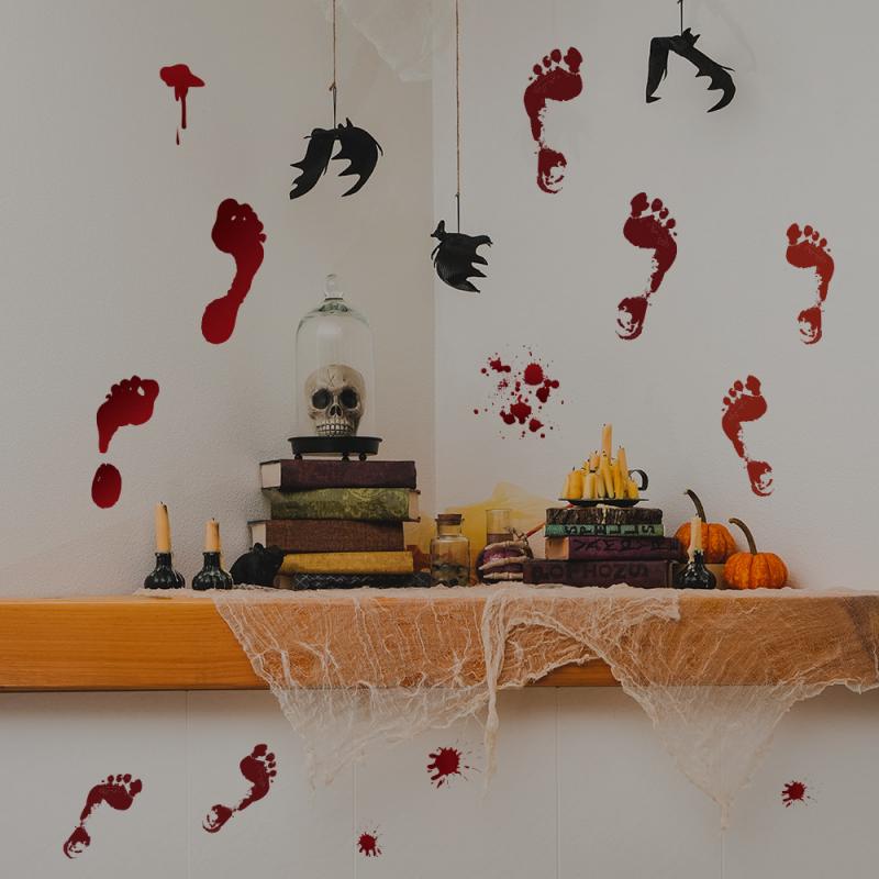 Suelo impermeable decoración del dormitorio Halloween Horror decoración de la pared pegatinas Blooding Handprint pie Blooding papel pintado de huellas dactilares