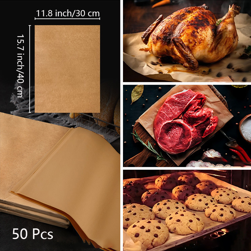 Papel antiadherente para hornear, hoja resistente a altas temperaturas, horno, microondas, parrilla, estera para hornear, papel de aceite, herramientas de cocina para hornear, 50 Uds.