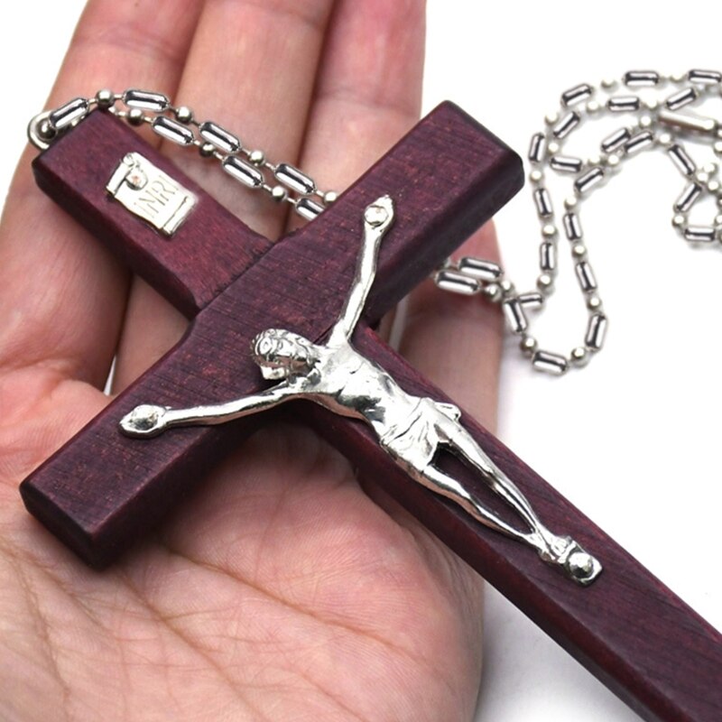Holz Religiöse Jesus Kreuz Halskette Christian Kruzifix Pendent mit Kette Schmuck Charme für Männer