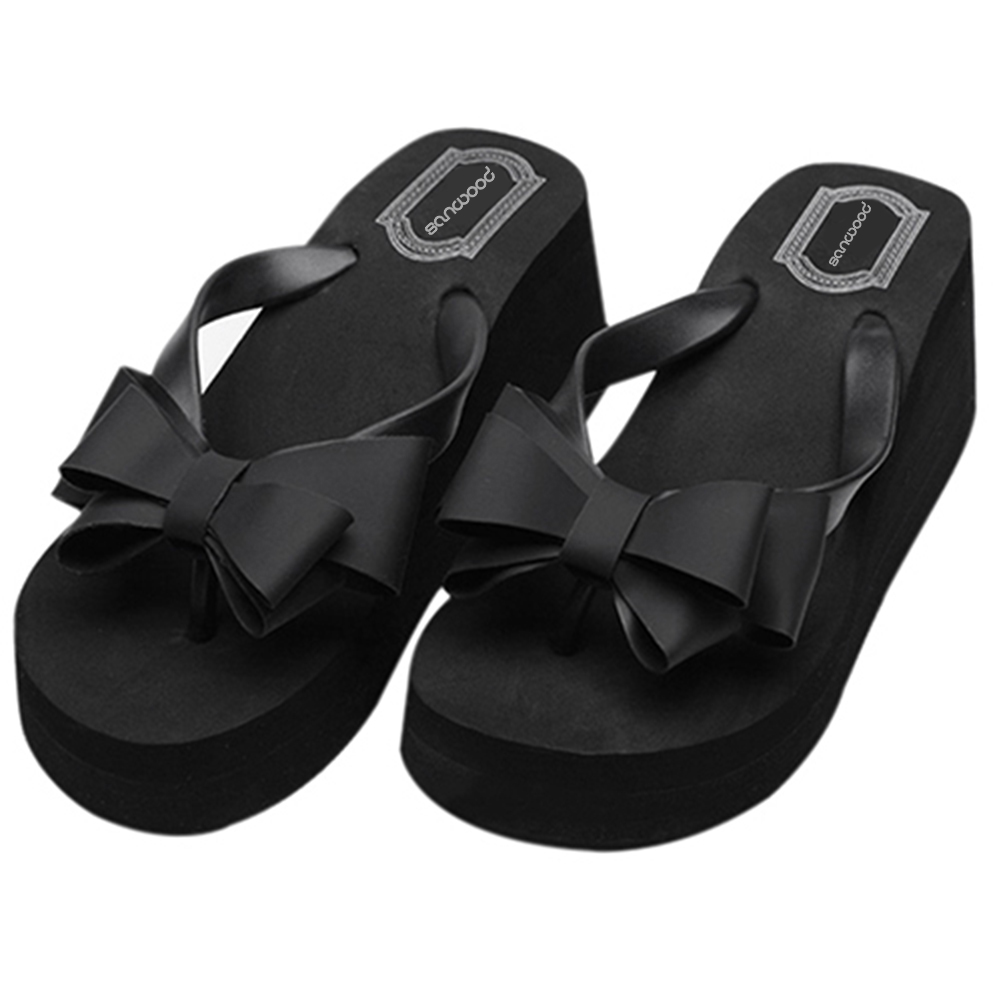 Sandalias de tacón medio de plataforma a la para mujer, sandalias de playa, zapatillas con lazo, zapatos: 5