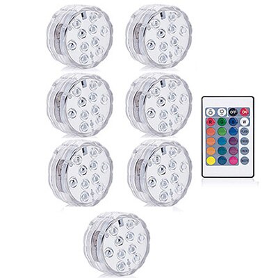 10 Led Remote Controlled RGB Submersible Light Battery Operated Underwater Night Lamp Outdoor Vase Bowl Garden Party Decoration: 1 Controller 7 Lamp