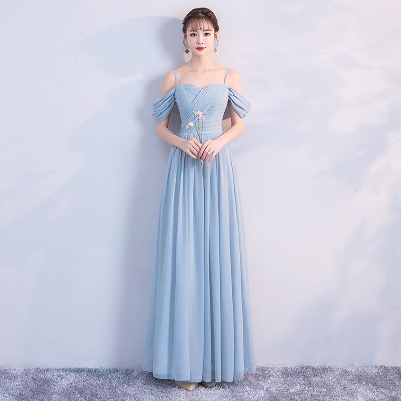 Blau Tüll sexy Günstige Lang Party Hochzeit Brautjungfer Kleider Lange Brautjungfern Kleider Gastgeber Bodenlangen Kleid 99079: 4