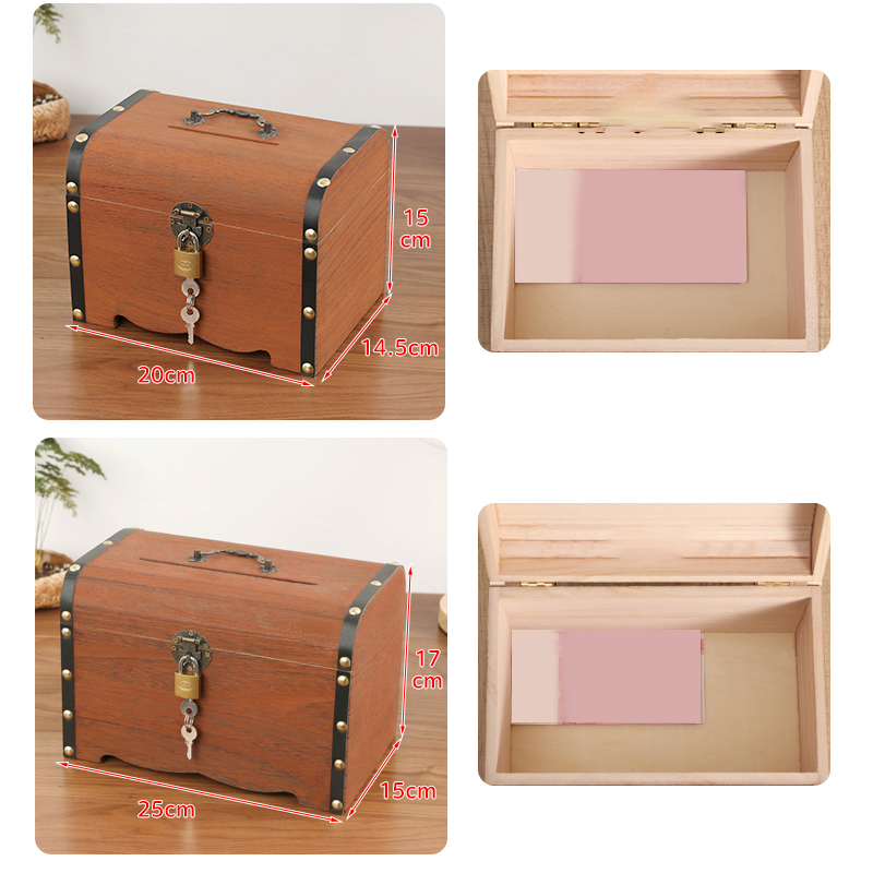 Cofre del Tesoro de madera con cerradura, organizador de hucha, caja de almacenamiento del Tesoro Vintage, caja de ahorro para decoración del hogar, 1 Juego