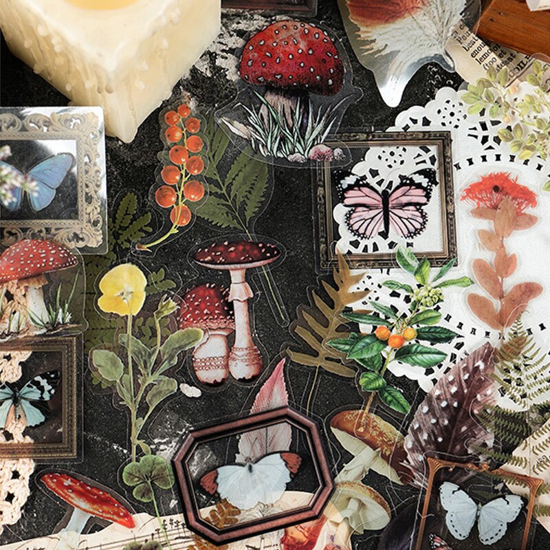 40 sztuk/partia klasyczny roślin grzyb motyl zwierzę domowe naklejki papierowe dekoracje DIY dla rękodzieło ablum Dziennik kawaii etykiety naklejki