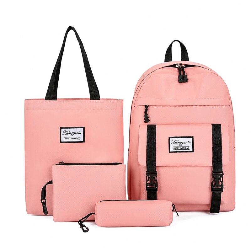4 Uds mochila de , mochila escolar para adolescentes, Mochilas para estudiantes, mochila escolar negra de nailon para mujeres, mochila escolar para mujeres: pink