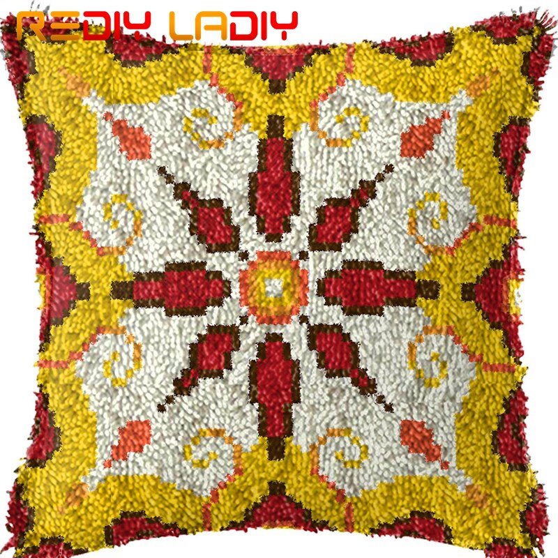 Spärrkroksatser gör din egen kudde mandala blomma tryckt canvas virkat kuddfodral spärrkrok kuddfodral hobby & hantverk: Bz948
