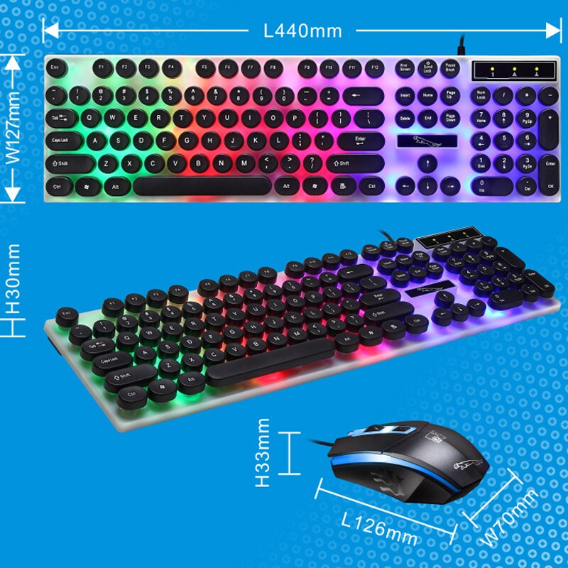 Wired Keyboard and Mouse Set Backlit Gaming Keyboard Rainbow Colorful LED Suspension Round Key Cap Gamer Keyboard For PC Laptop