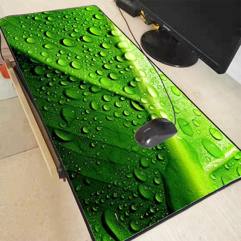 Mairuige Green Leaf Water Droplets Speed Version Large Gaming Mouse Pad Lock Edge Mouse Keyboards Mat Mousepad for CSGO Dota 2