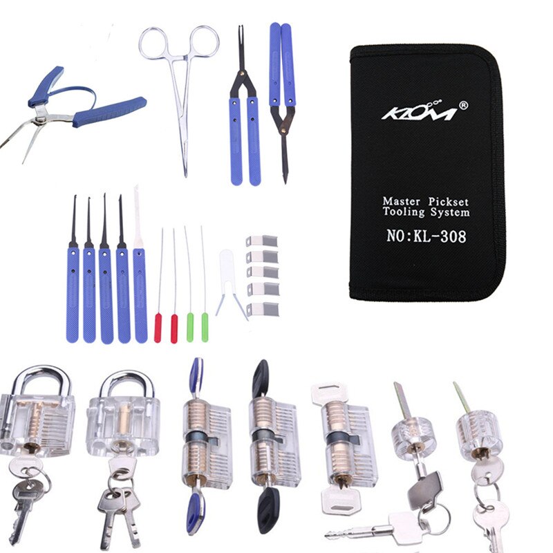 Klom Slotenmaker Gereedschap Lockpick Set Broken Key Extractor Verwijder Tool Met 7Pcs Transparante Praktijk Sloten: Full set