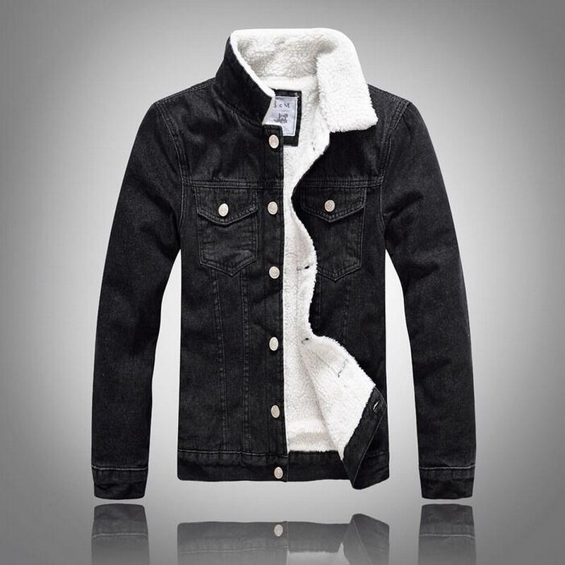 Warm Denim jacket male self-cultivation thick denim jacket men plus velvet cowboy lamb hair Retro motorcycle denim coat