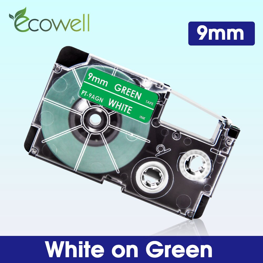 Ecowell XR-9WE XR-9X XR-9RD XR-9BU 9mm label For Casio XR-9YW XR-9GN XR-9GD label tape for Casio KL-60 KL-120 KL-100 Label Maker: White on Green