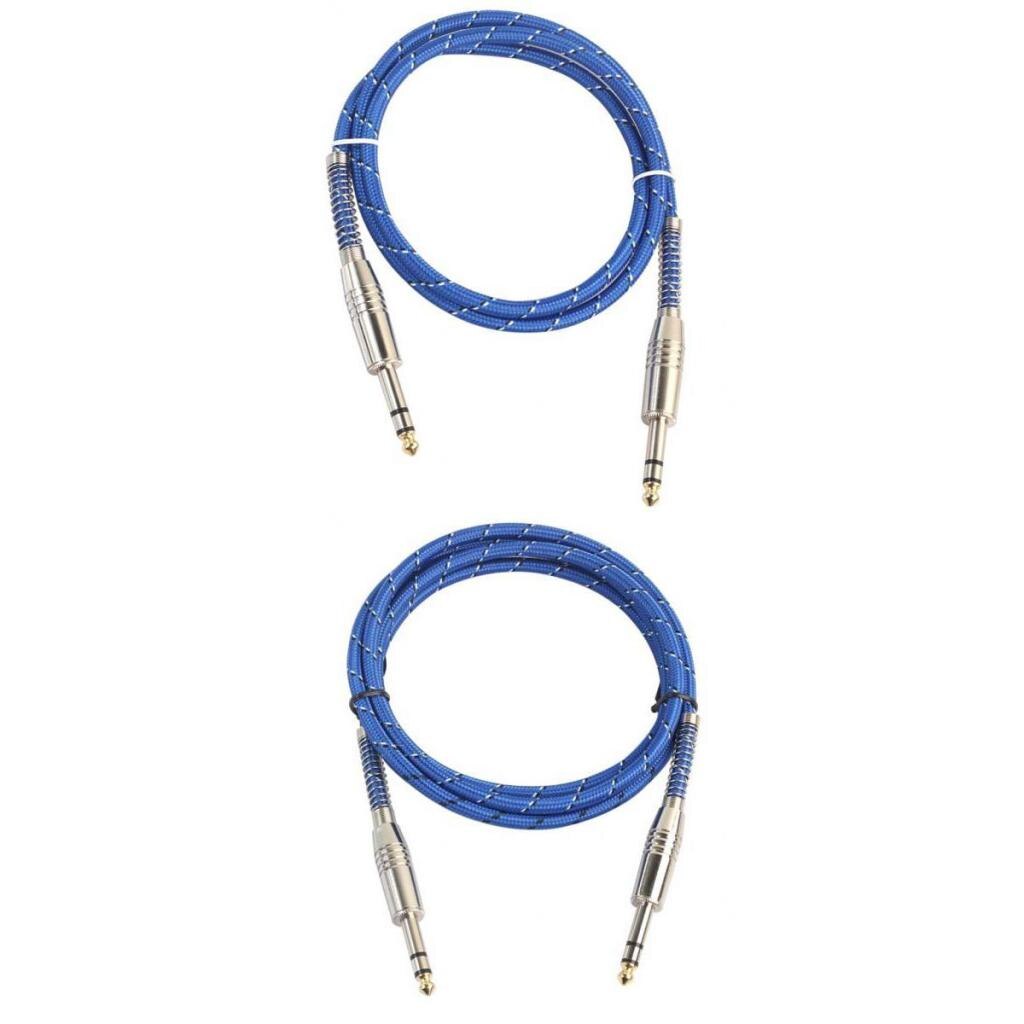 2x Blue Braided 6.35mm TRS Male To Male Cables Balanced Interconnect Cables
