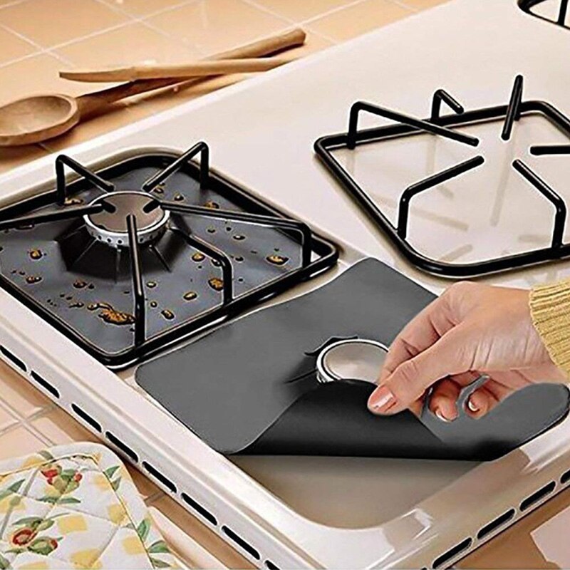 4Pcs Gasfornuis Protector Gasfornuis Fornuis Cover Liner Schoon Mat Keuken Gasfornuis Kookplaat Brander Protector Keuken Accessoires: 4pcs Black