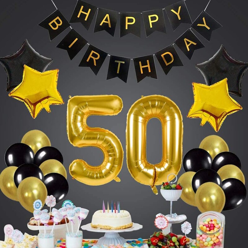 50Th Birthday Party Decor Kit Happy Birthday Balloon Banner Number "50" Balloons Mylar Foil and Ballons Party Supplies
