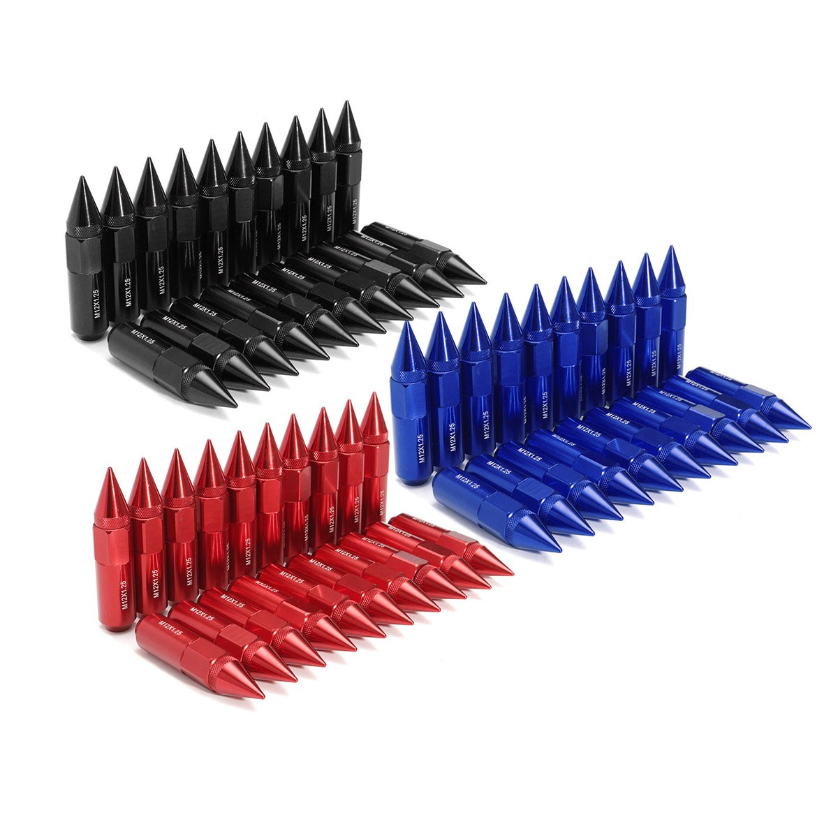 20 Pcs Aluminium M12X1.25 Auto Wielen Velgen Wielmoeren w/Spiked 60mm Uitgebreide Tuner Blauw/Rood/ zwart