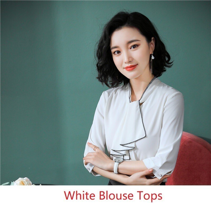 Hvid halværmet forår sommer chiffon bluser & skjorter ol styles business kvinder arbejdstøj tøj dame bluse: Hvid / Xxl