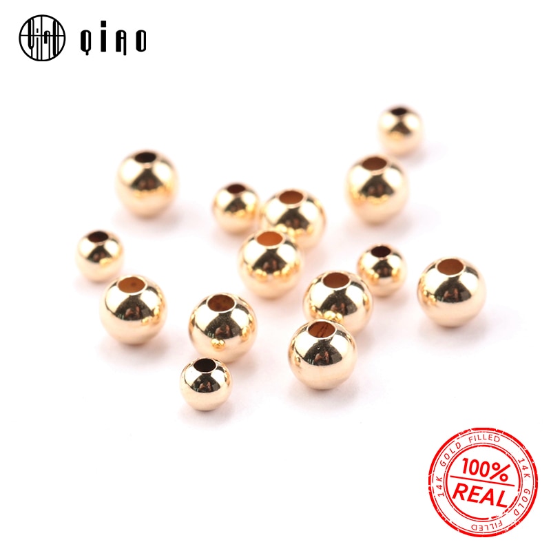10 Uds. De cuentas rellenas de oro de 2-4MM y 14K, accesorios de joyería de oro de 14K, cuentas redondas lisas de joyería para fabricación de pulseras y collares