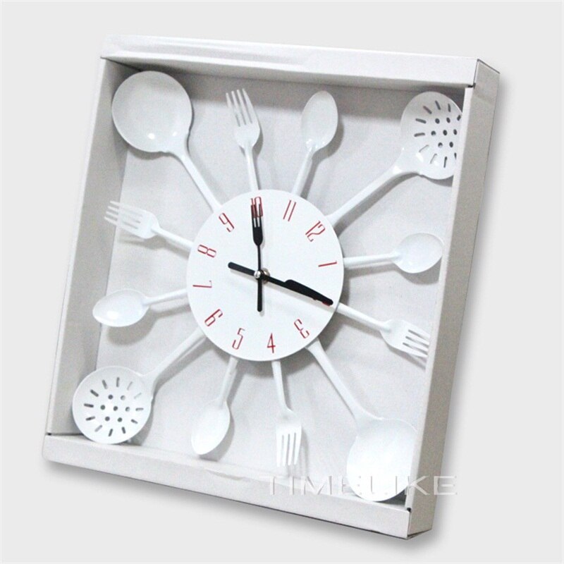 Horloge murale de cuisine en métal | De grande taille, en métal de cuillère à fourchette, horloge murale de cuisine, spécial