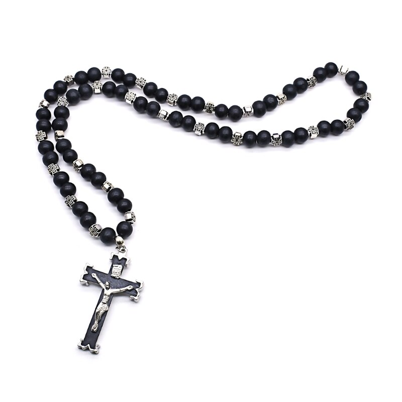 Rukouskaulakoru jeesus christ risti riipus kaulakorut metalliseos helmi pitkäketjuinen unisex kristillisiä koruja: Musta