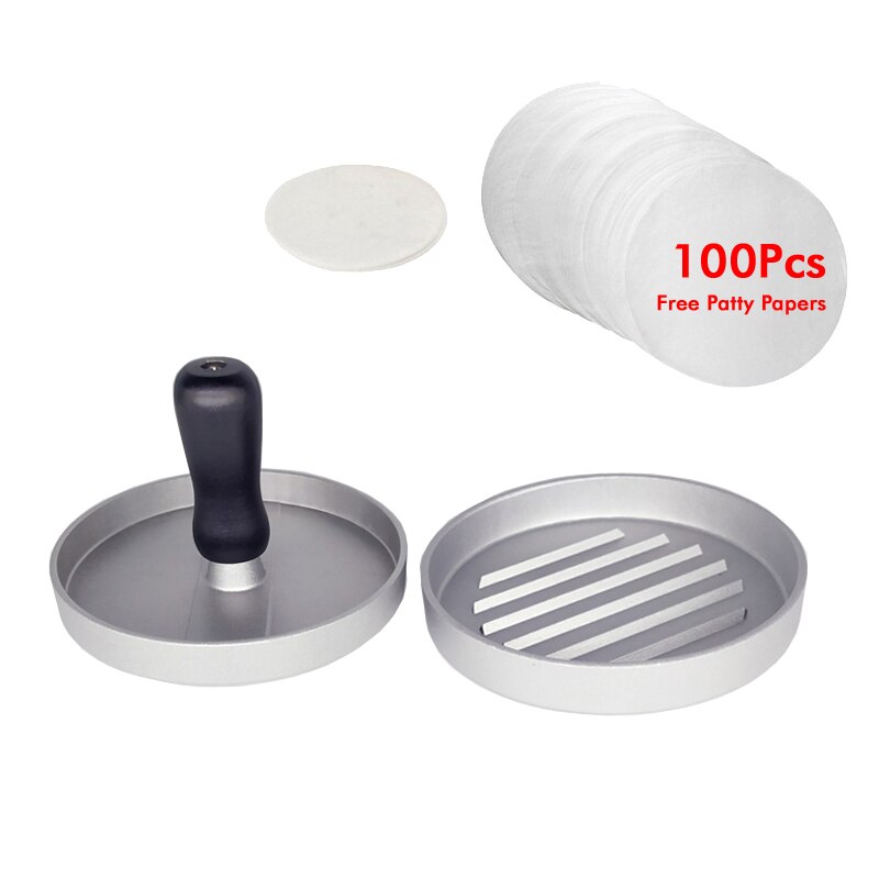Hamburger Presse Runde bilden Aluminium Legierung 11,9 cm Hamburger Fleisch Rindfleisch Grill Burger Presse Patty Hersteller bilden Fleisch Werkzeuge: 1Drücken Sie 100Papier