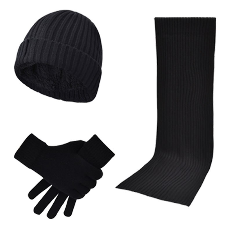 Esportes de inverno correndo quente malha cachecol gorro chapéu e luvas definir masculino macio elástico chapéu cachecol e luvas conjunto: Preto