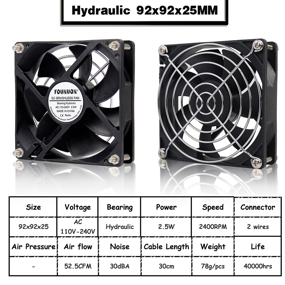 1Pcs Ec Brushlee Fan 6025/8025/9225/12025/12038/12032 Ac 110V 115V 120V 220V 240V Cooling Cooler Fan: EC 9225 Hydro