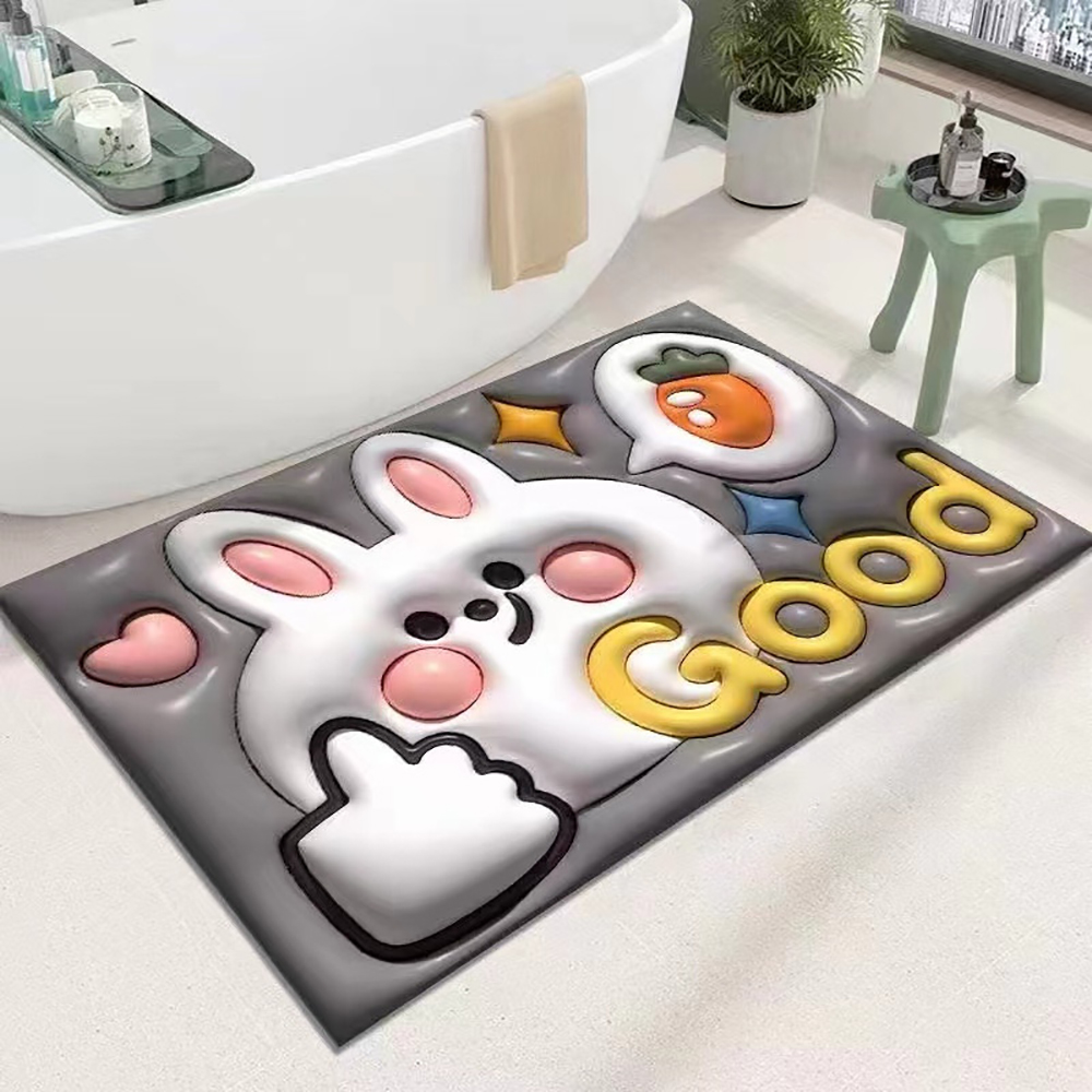 Diatom Mud Mat for Bathroom Cartoon 3D Mats Non-slip Carpets Quick-drying Floor Mats for Bathtub Side Floor Rug Shower Doormat: black