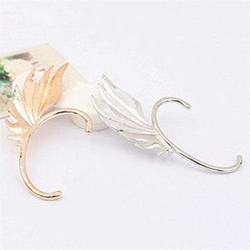 Single Girl Ohrmanschette Ohrringe 1PC Angel Feather Golden Ohrclips für Frauen Linksohr Punk Schmuck