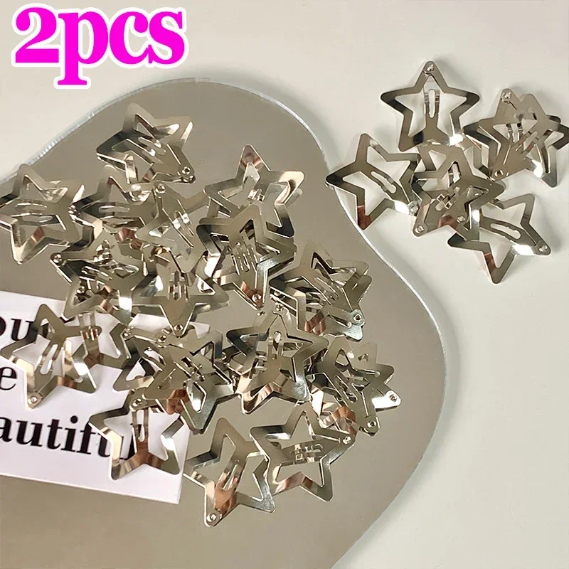 2/50 Uds Y2K pinzas para el cabello de estrella plateada para niñas estrella de filigrana Clip de presión de Metal pasadores joyería para el cabello sin níquel horquilla
