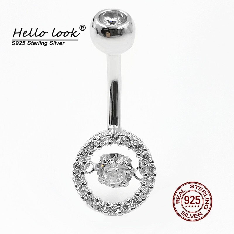 Hellolook Swingende Zirkoon Charmes Navel Piercing 100% 925 Sterling Zilver Buik Ring Luxe Zirkoon Double Layer Belly Button Ring