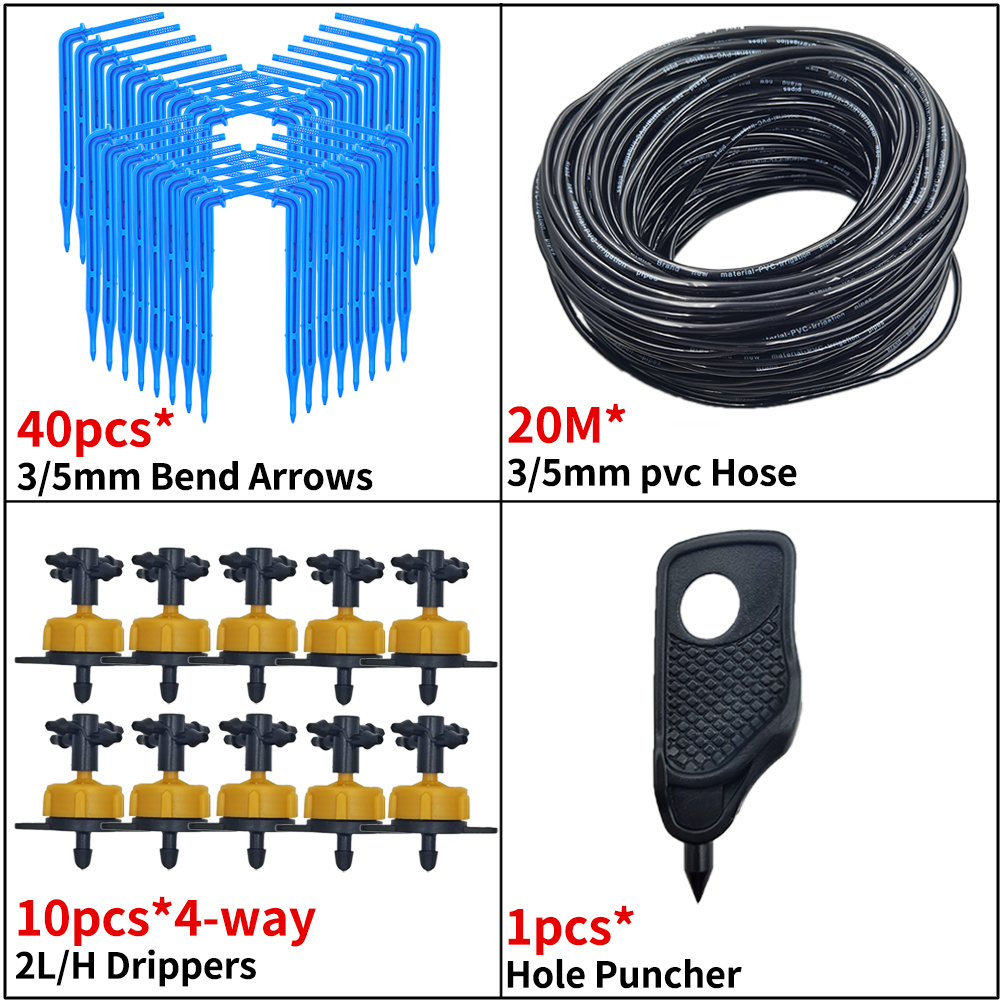 OASIS Greenhouse Drip Irrigation 4-way 3/5mm Drip Arrow 2-way Transmitter Irrigation Watering System for Bonsai Garden 10/20set: light yellow