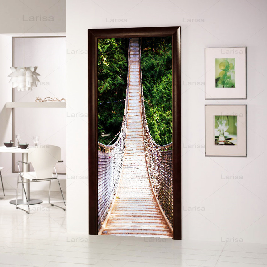 Zelfklevende 3D Deur Muurschilderingen Peel en Stick Decor Stickers Witte Trap Art Canvas Behang Verwijderbare Art Poster B35,4 x H78,7 Inch