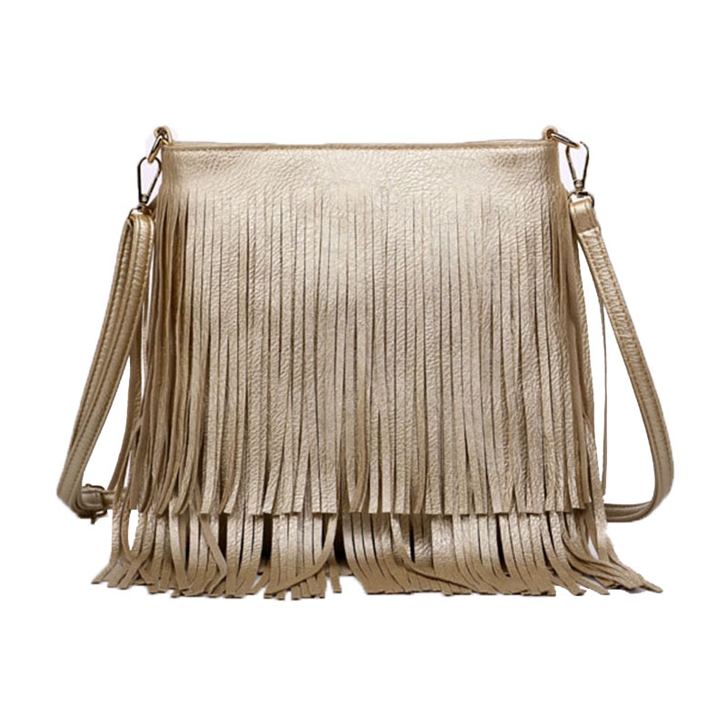 Vrouwen Schouder Tas Effen Kleur Kleine Tas PU Gouden Kwastje Vrouwen Fringe Bag