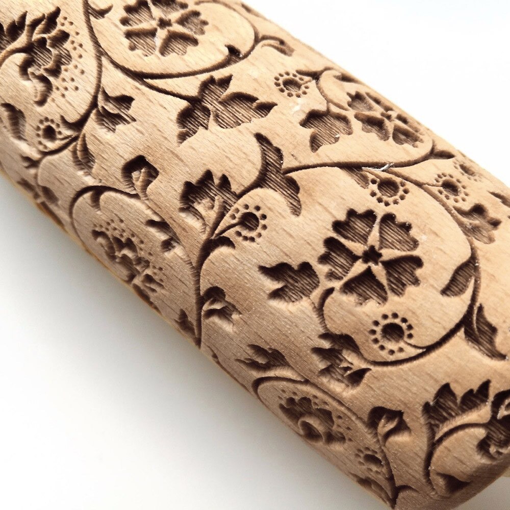 38cm Kerst Embossing Rolling Pin Koekjes Bakken Noodle Biscuit Fondant Taart Deeg Engrav Patroon Roller bloem A30822