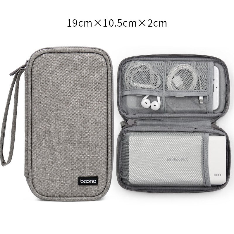 Draagbare Mobiele Telefoon Power Bank Grote Tas Houder Oxford Doek Digitale Kabel Oortelefoon Telefoon Shock Proof Storage Case Voor Reizen: Gray