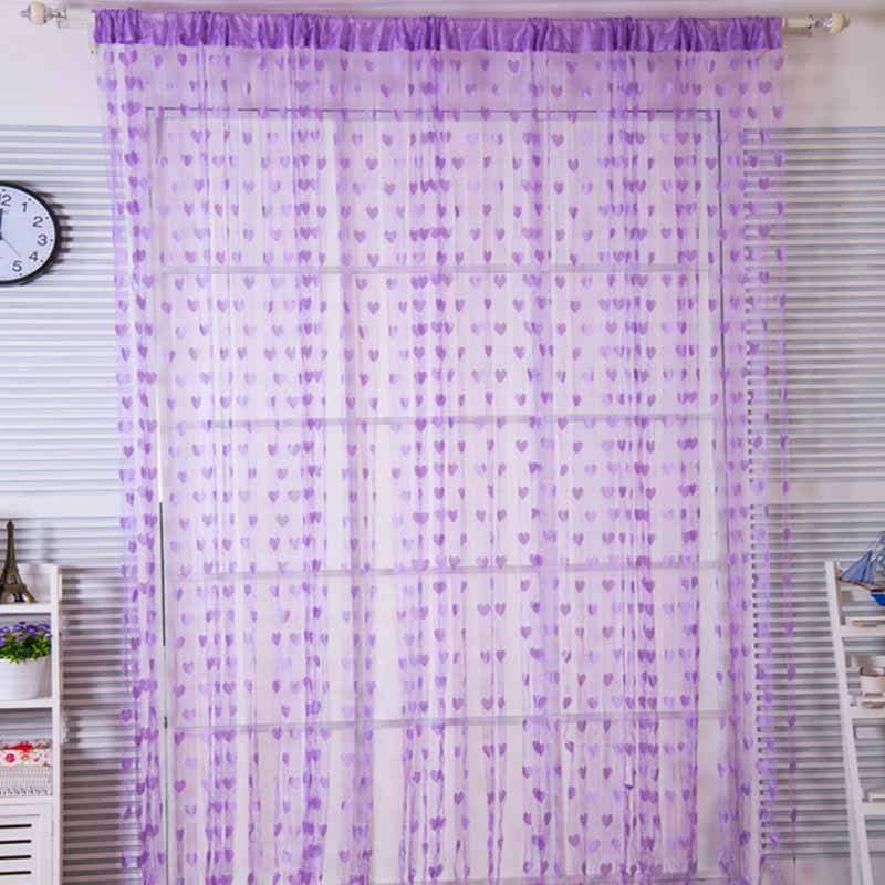 Panneau de draperie avec pompons | Rideau de porte à fenêtre en Tulle pur, rideau de chambre à coucher et salon, décor de cœur d'amour romantique doux, 100x200cm