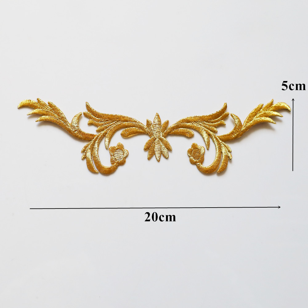 Apliques de flores barrocas bordados en oro y plata, parche para coser para boda, vestido de novia, ropa, tela, decoración de vestido, manualidades DIY: Opaco