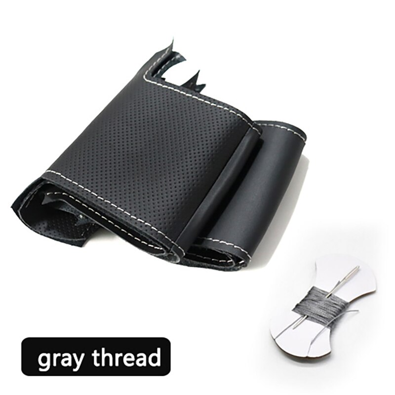 Handsewing Zwarte Kunstmatige Lederen Stuurwiel Covers Voor Citroen C4 C4L: Gray thread