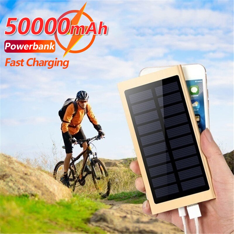 50000Mah Solar Snelle Oplader Voor Fietsen, Wandelen, Fietsen, Vissen, Mobiele Power, 2USB Digitale Display Outdoor Externe Batterij