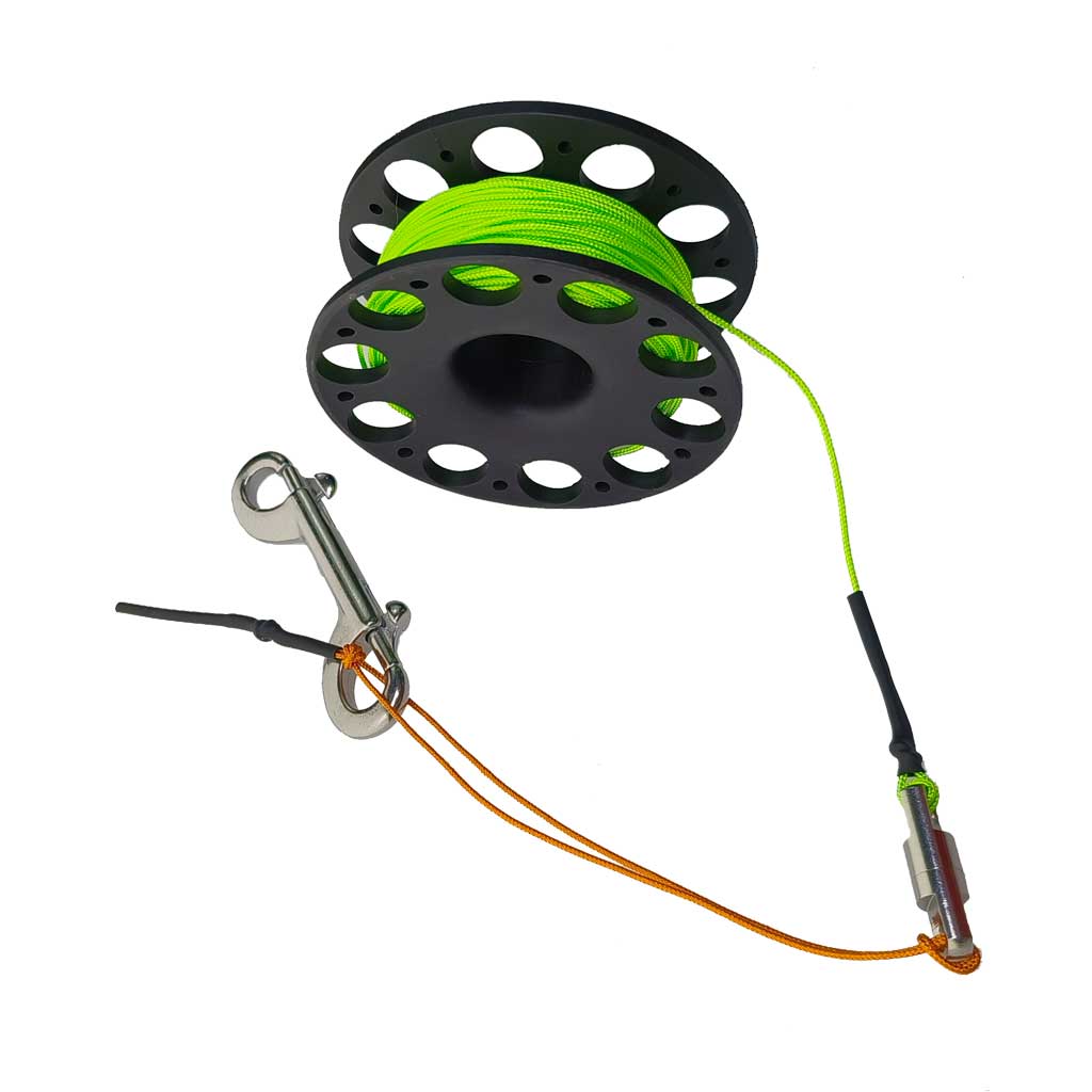 Carrete de buceo de 30M, carrete de dedo con gancho de doble punta de acero inoxidable, equipo de snorkel técnico, carrete de línea guía de buque de cueva